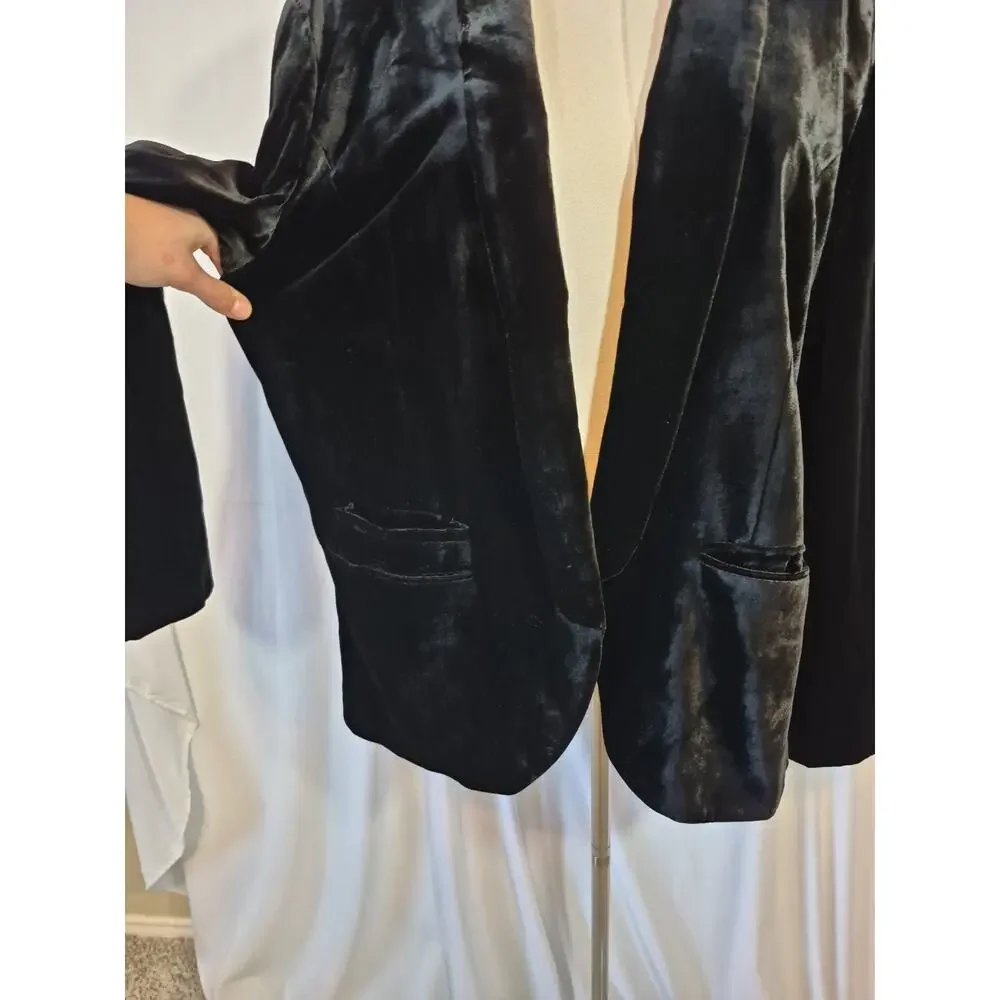 Garnet Hill Velvet Silk Blend Blazer Black Front Pockets US 14